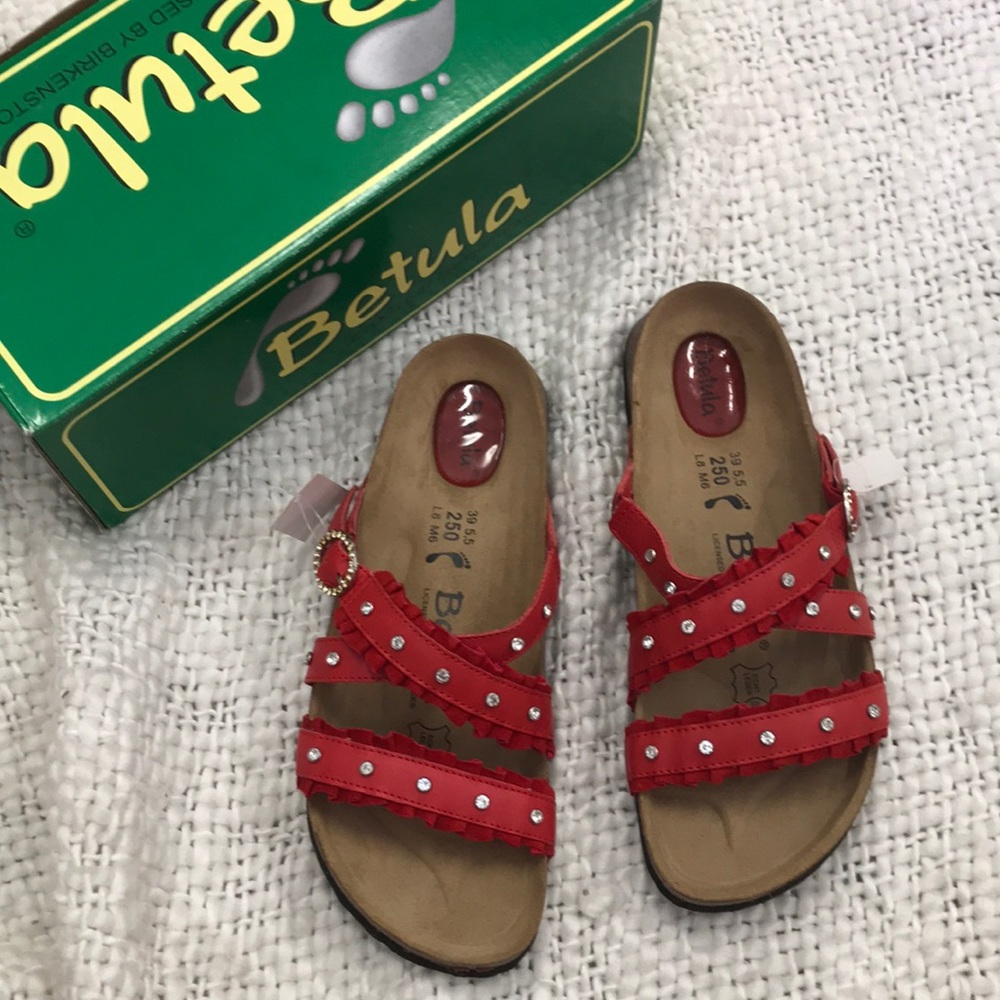 Birkenstock betula red slip on sandals